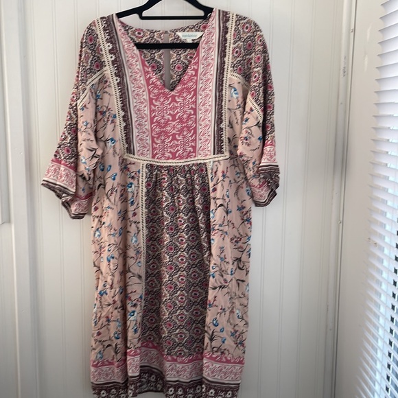 Sundance Everyday Dream Dress pink brown cream boho floral crochet loose size S - Picture 2 of 16